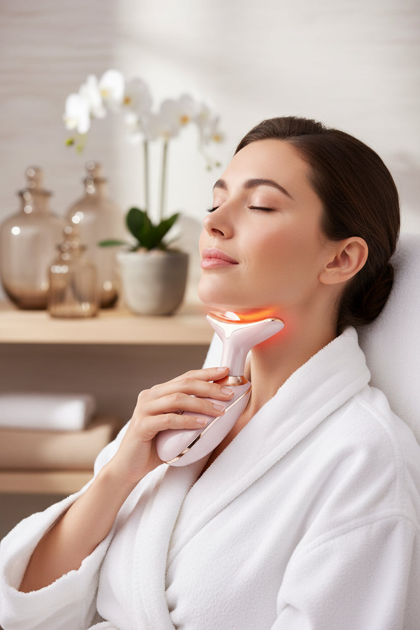 Beauty Facial Massager, 7 Color Wavy Acne Beauty Microcurrent Facial Device Skin Firming for Face Neck Beauty Device,
