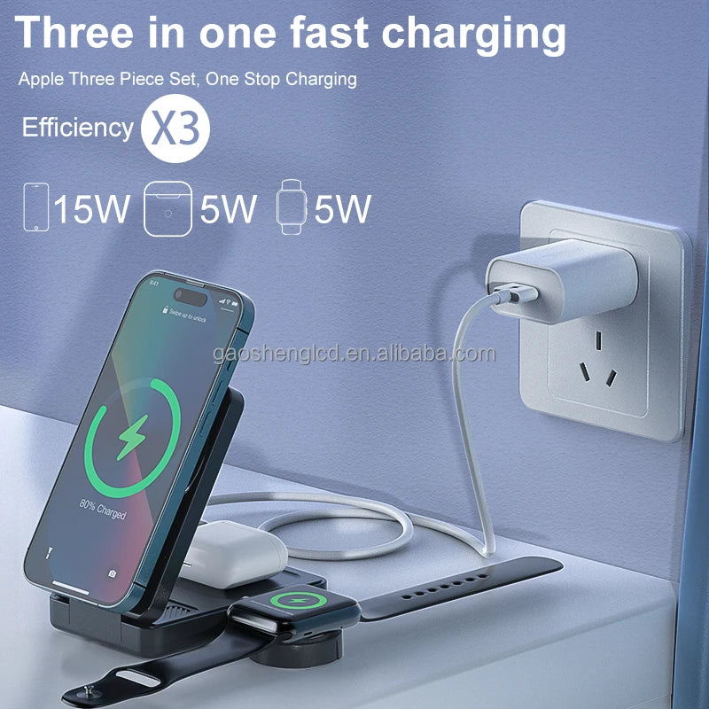 2025 3 in 1 Wireless Charger Station 15w 3 in 1 Foldable Cube Rotating Wireless Charger Magnetic Charging Holder for iPhone
