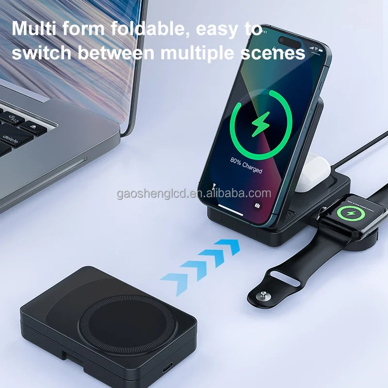 2025 3 in 1 Wireless Charger Station 15w 3 in 1 Foldable Cube Rotating Wireless Charger Magnetic Charging Holder for iPhone
