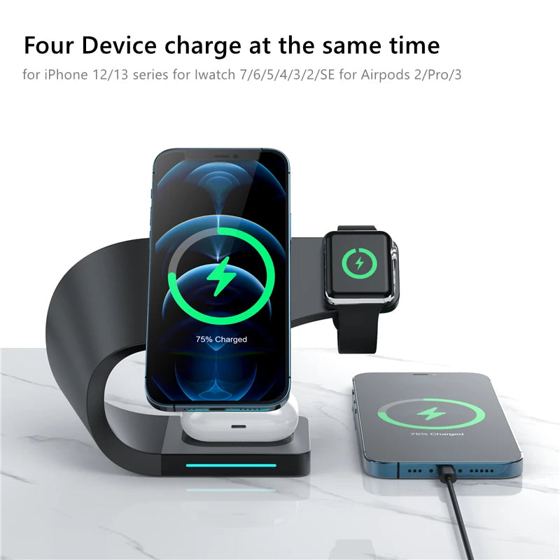 4 in 1 15W Magnetic Wireless Charger Stand for Magnet iPhone 12 13 Pro Max Mini for Watch 7 6 Airpods Pro Fast Charging Dock
