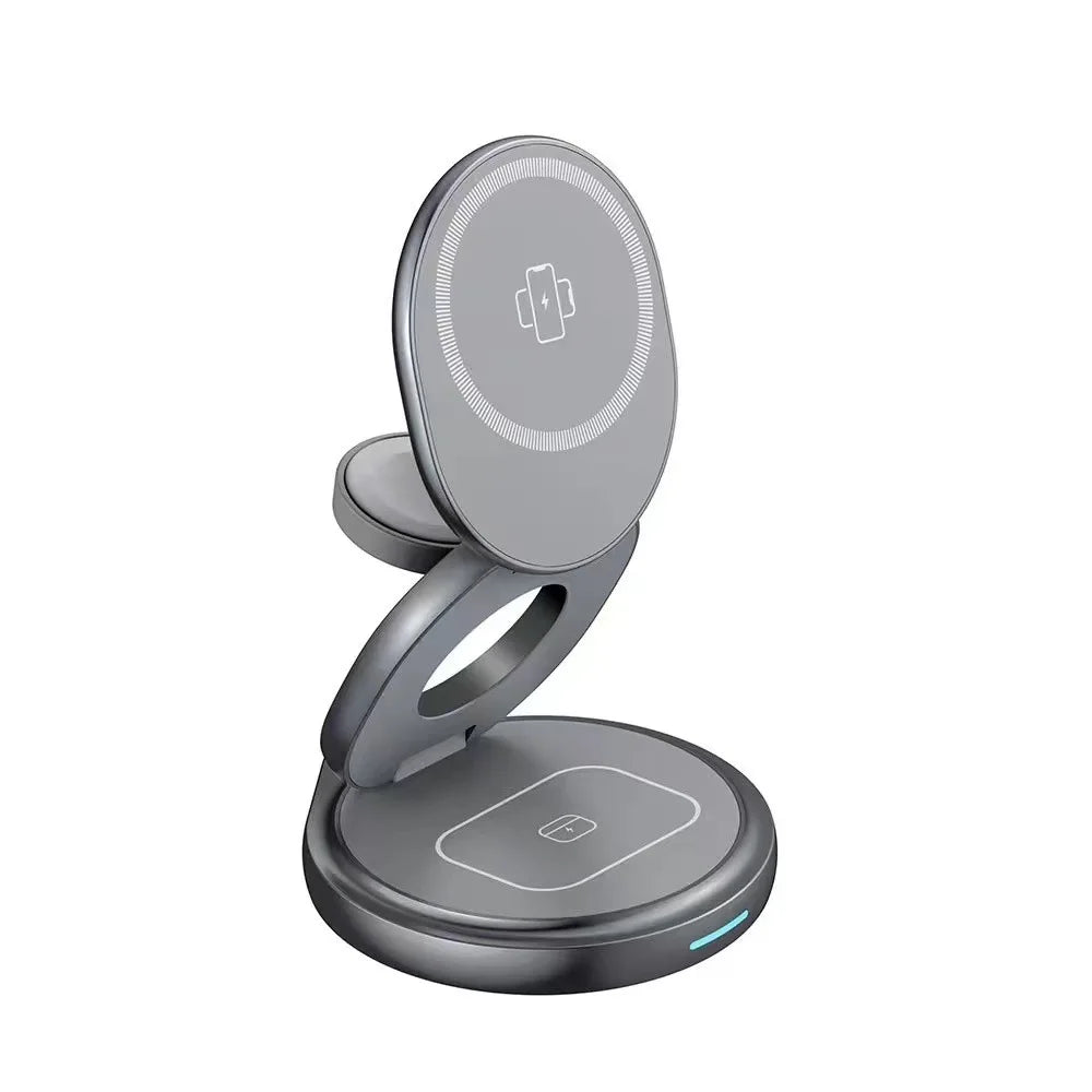 3 In 1 Zinc Alloy Magnetic Fast Wireless Charger Stand Portable Charging Station For iPhone 16 15 14 iWatch 8 7 6 5 4 SE Airpods