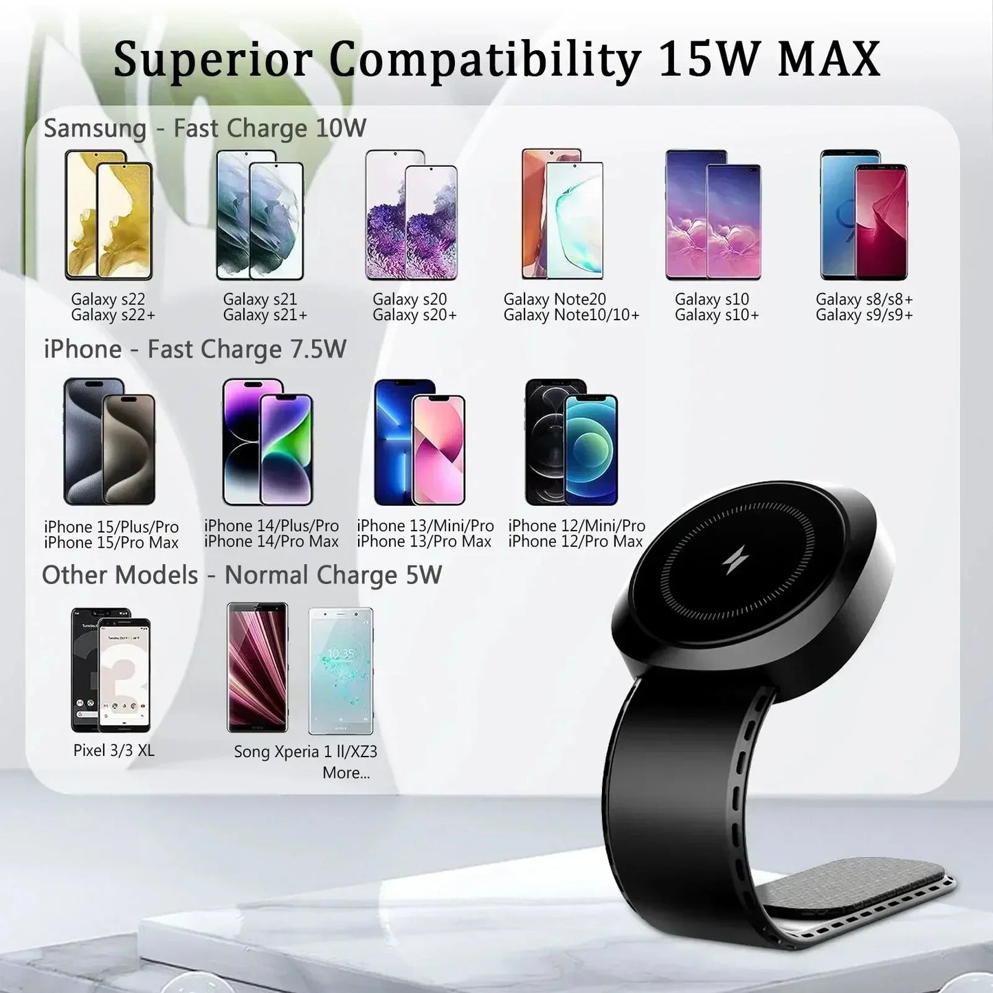 Car Magnetic Wireless Charger Adhesive Style Adjustable Dashboard Phone Chargers For Magsafe iPhone 16 15 14 13 12 Fast Charging