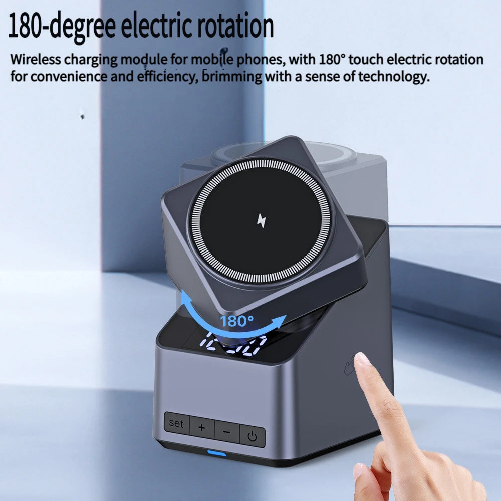 4 In 1 Magnetic Wireless Charger One-Touch 180° Rotation & Digital Clock Display,Fast Charging Station For iPhone iWatch AirPods