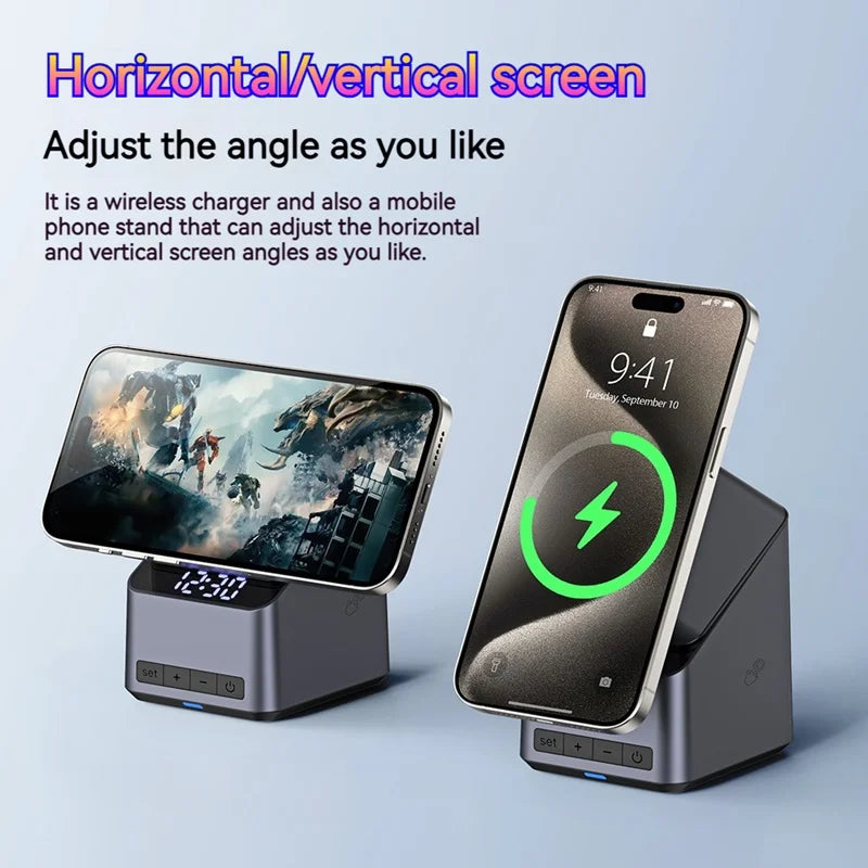 4in1 Electric Rotating Magnetic 15W Wireless Charger Time Display Touch Rotation for  iPhone Watch AirPods Ideal Charging Stand