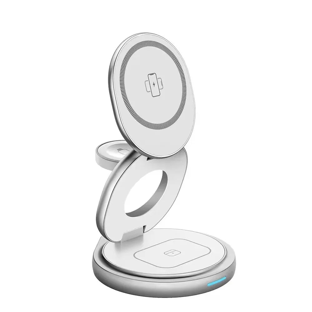 3 In 1 Zinc Alloy Magnetic Fast Wireless Charger Stand Portable Charging Station For iPhone 16 15 14 iWatch 8 7 6 5 4 SE Airpods
