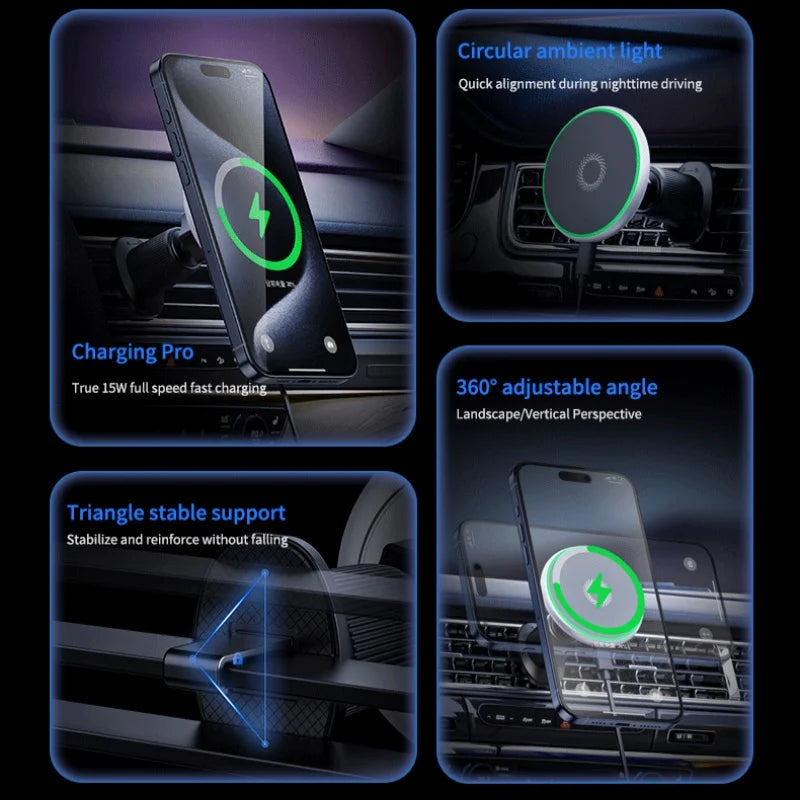 For Volvo XC90 2015 2016 2017 2018-2023 2024 Magnetic Car Phone Holder 15W Wireless Charging MagSafe Base Car Accessories Holder