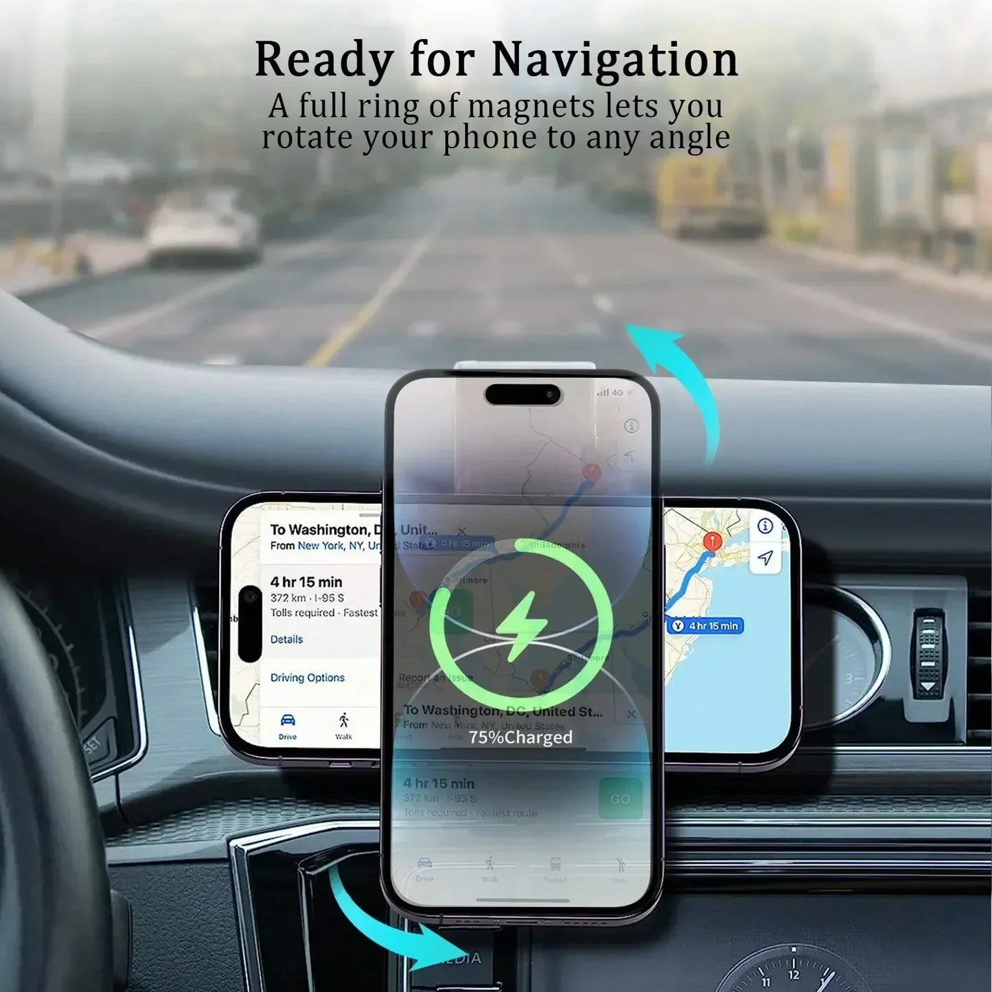 Car Magnetic Wireless Charger Adhesive Style Adjustable Dashboard Phone Chargers For Magsafe iPhone 16 15 14 13 12 Fast Charging